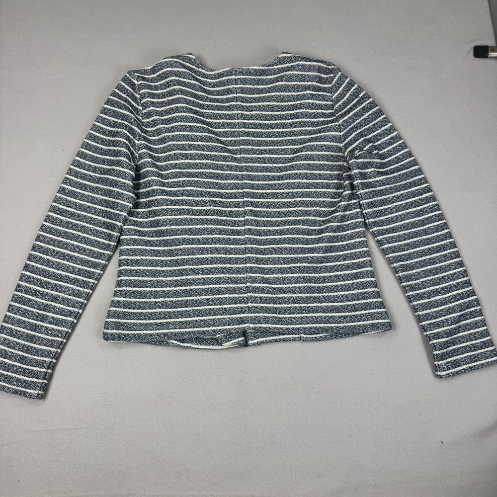 Lou & Grey Womens Navy White Striped Knit Moto Jacket Asymmetrical Zip Large NEW - Picture 2 of 7